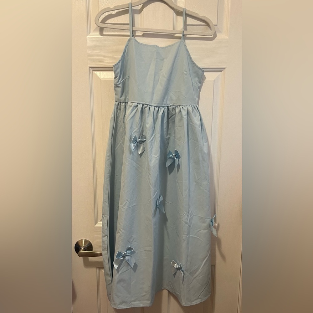 Pastel Light Blue Bow Midi Dress - Size 16Y / XS